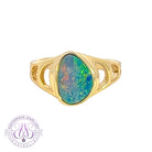 Gold Plated Silver Opal doublet freeform patterned ring - Masterpiece Jewellery Opal & Gems Sydney Australia | Online Shop