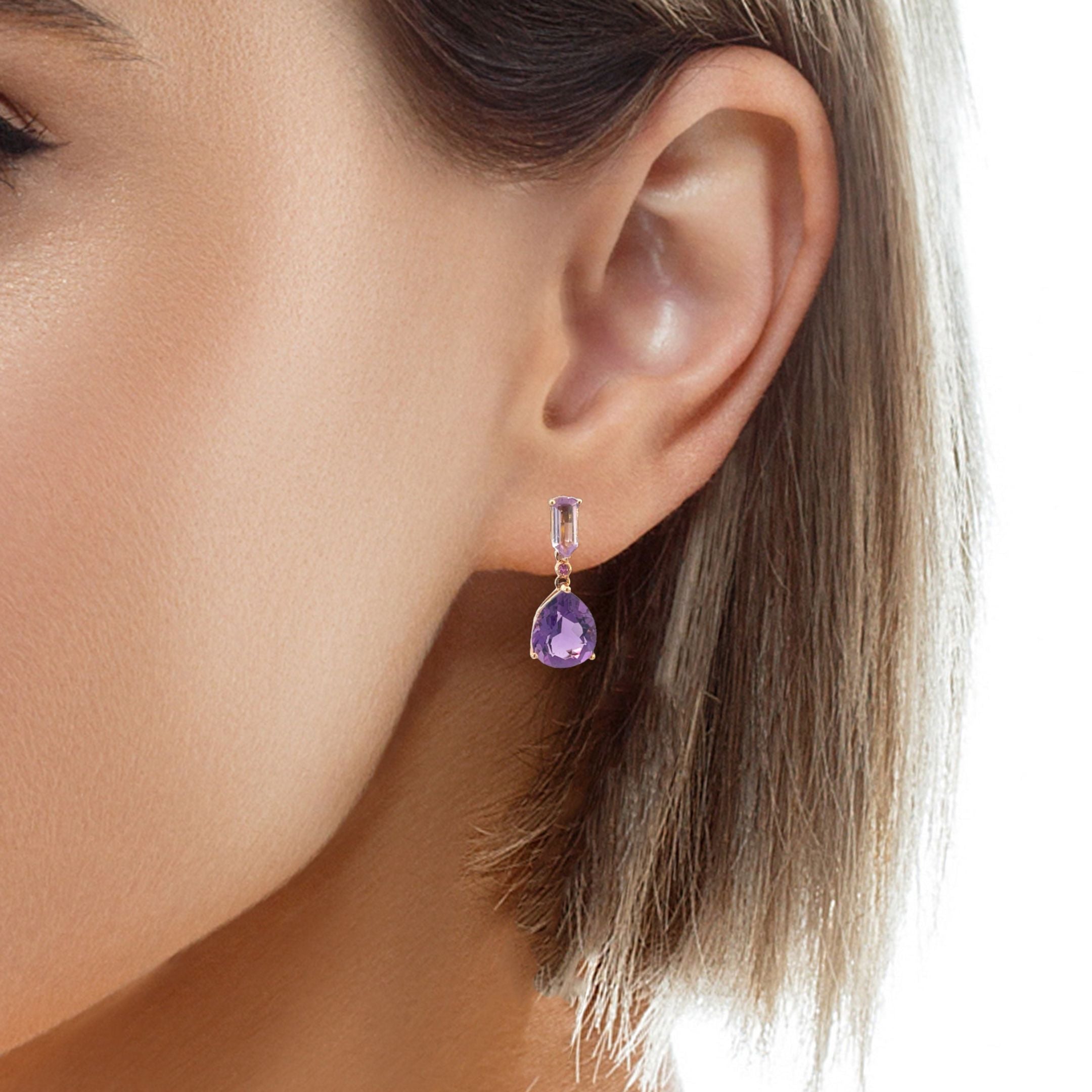 18kt Rose Gold dangling Amethyst 7.6ct earrings - Masterpiece Jewellery Opal & Gems Sydney Australia | Online Shop