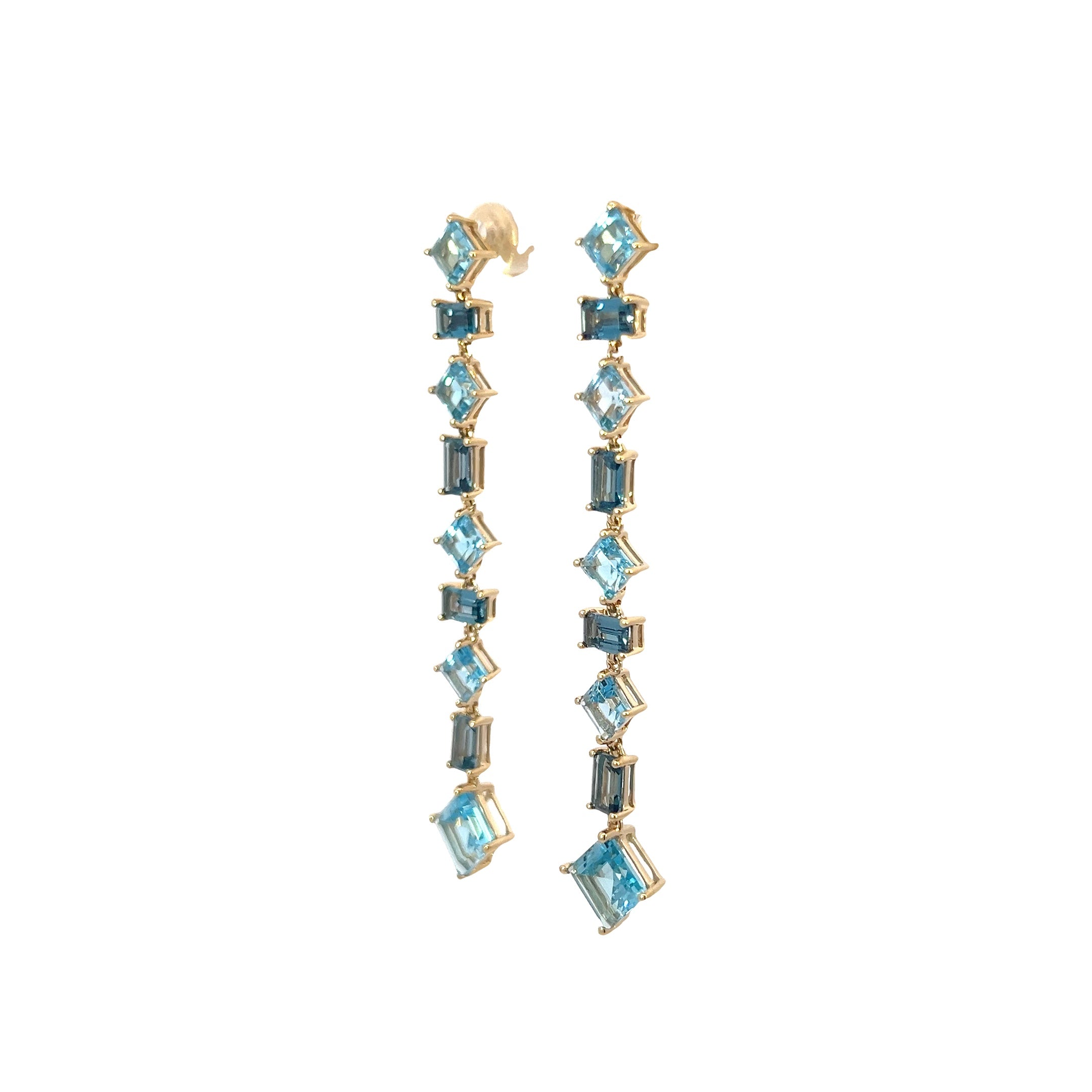 18kt Yellow Gold Long Drop style earrings Blue Topaz - Masterpiece Jewellery Opal & Gems Sydney Australia | Online Shop