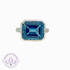 18kt White Gold London Blue Topaz 7.4ct and Diamond ring horizontal set - Masterpiece Jewellery Opal & Gems Sydney Australia | Online Shop