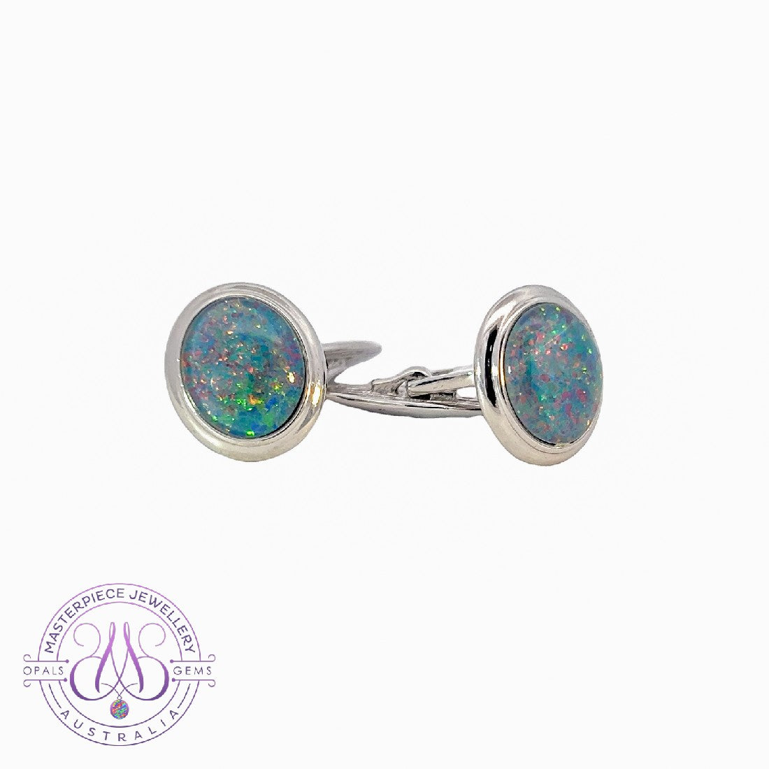 Pair of Sterling Silver Opal Triplet cufflinks 12x10mm - Masterpiece Jewellery Opal & Gems Sydney Australia | Online Shop