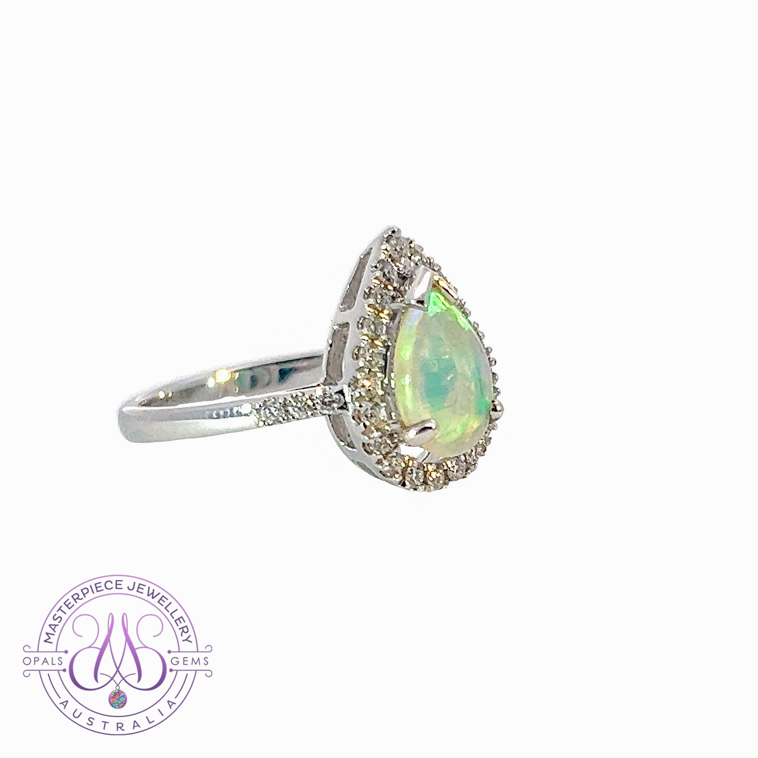 18kt White Gold Pear shape Opal and Diamond ring - Masterpiece Jewellery Opal & Gems Sydney Australia | Online Shop