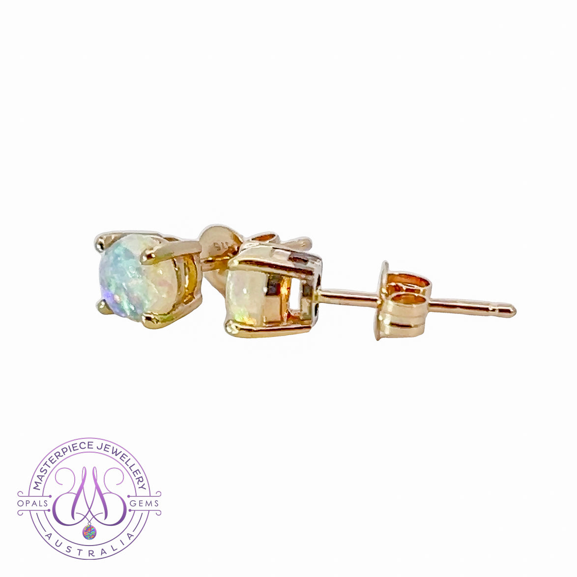 One pair of 9kt Yellow Gold 5mm Round Crystal Opal studs - Masterpiece Jewellery Opal & Gems Sydney Australia | Online Shop