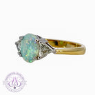 18kt Yellow and White Gold Crystal Opal 1.4ct amd trillion cut diamond ring - Masterpiece Jewellery Opal & Gems Sydney Australia | Online Shop