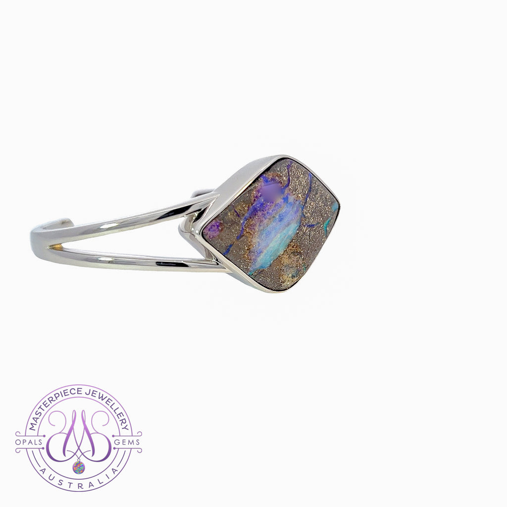 Sterling Silver Boulder Opal torque bangle 32.38ct - Masterpiece Jewellery Opal & Gems Sydney Australia | Online Shop