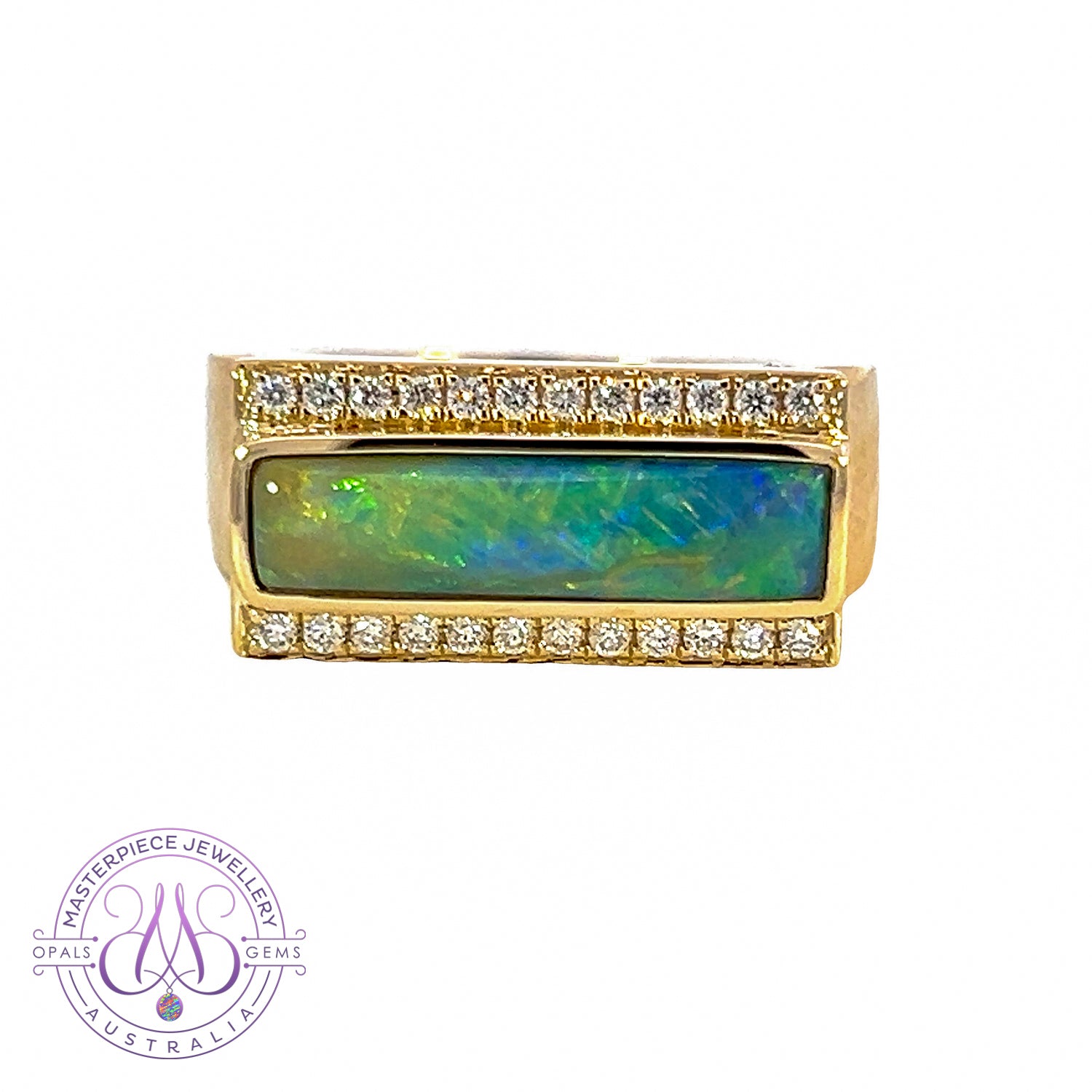 14kt Yellow Gold Boulder oPal 2.13ct and 0.25ct Diamond ring - Masterpiece Jewellery Opal & Gems Sydney Australia | Online Shop
