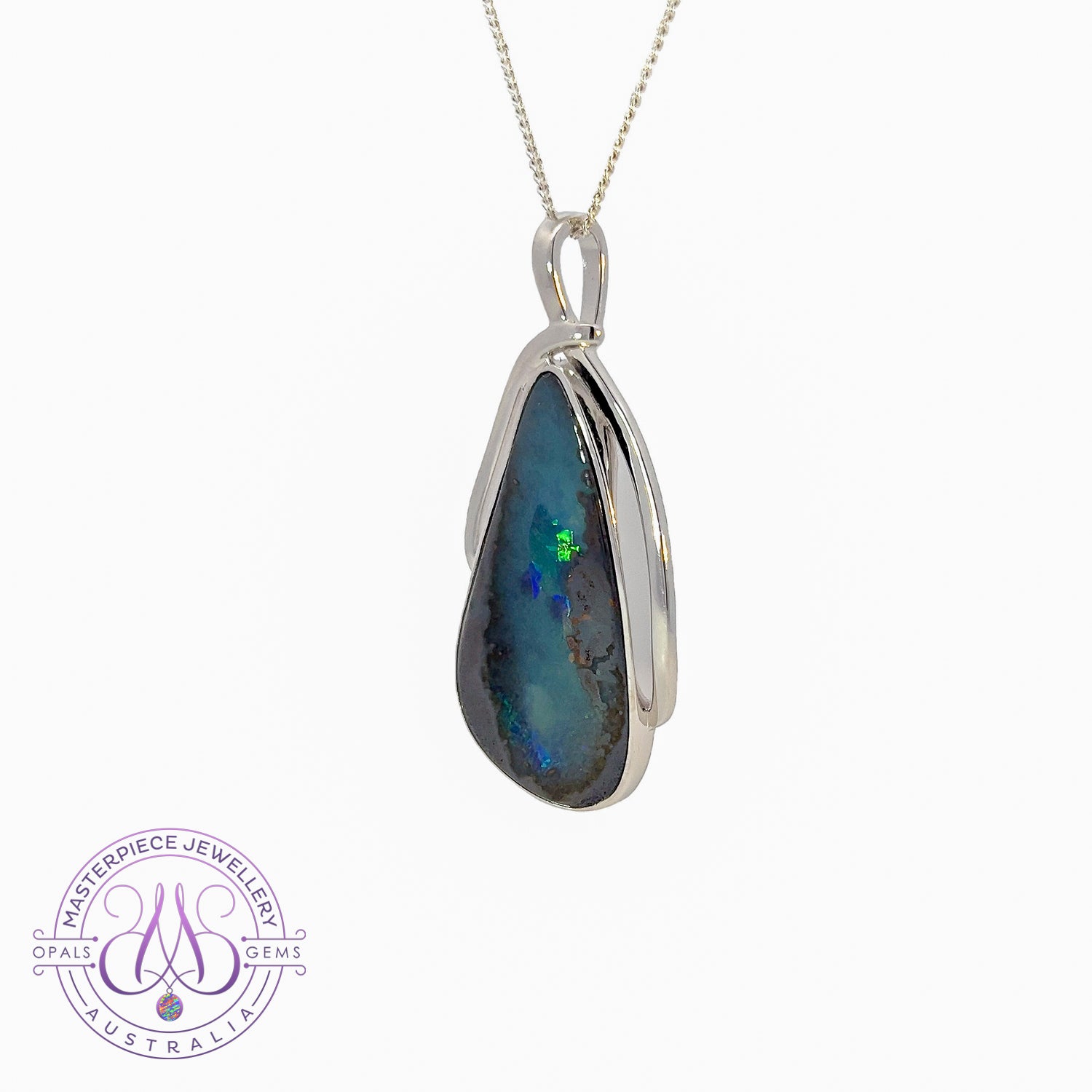 Sterling Silver Boulder Opal 35.86ct pendant - Masterpiece Jewellery Opal & Gems Sydney Australia | Online Shop