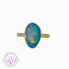 14kt Yellow Gold solitaire Black Opal 2.9ct doublet bezel set ring - Masterpiece Jewellery Opal & Gems Sydney Australia | Online Shop