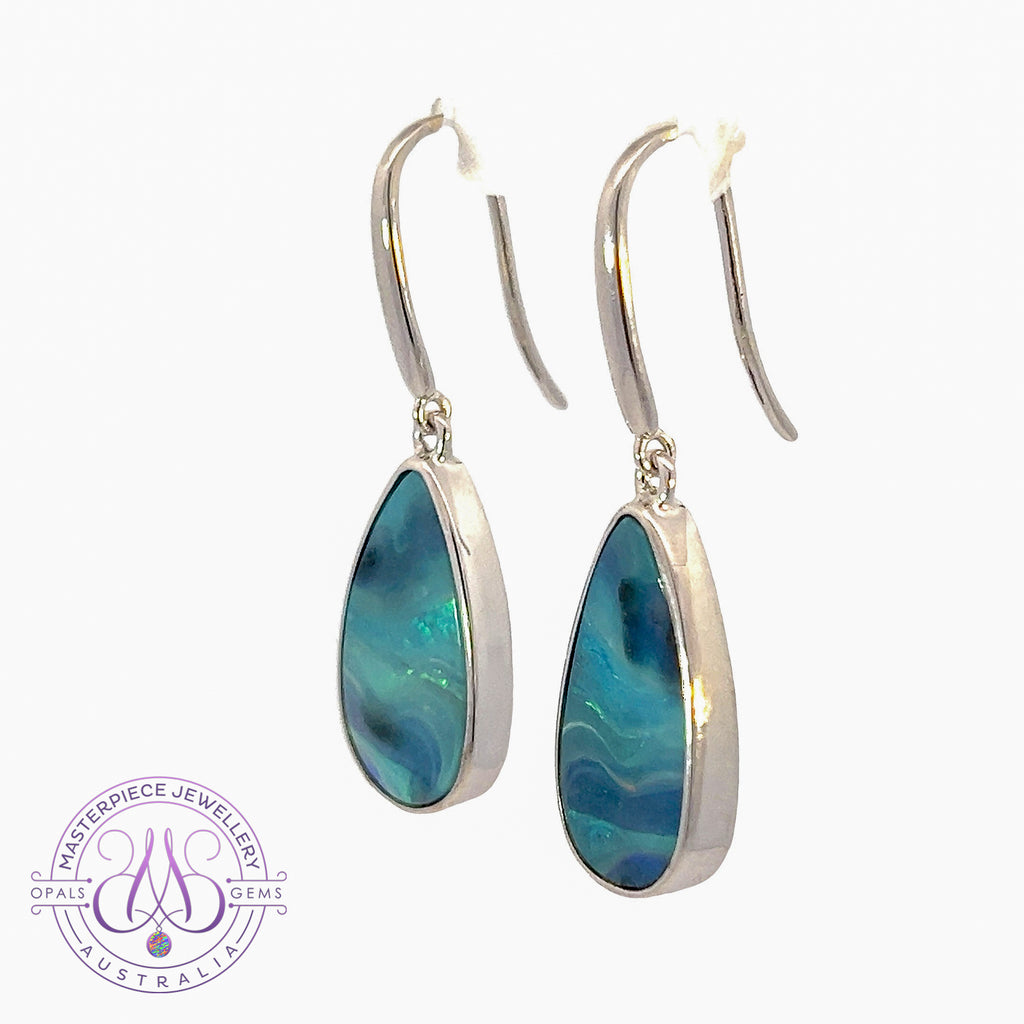 Pair of sterling silver Boulder Opal 12.36ct dangling earrings - Masterpiece Jewellery Opal & Gems Sydney Australia | Online Shop