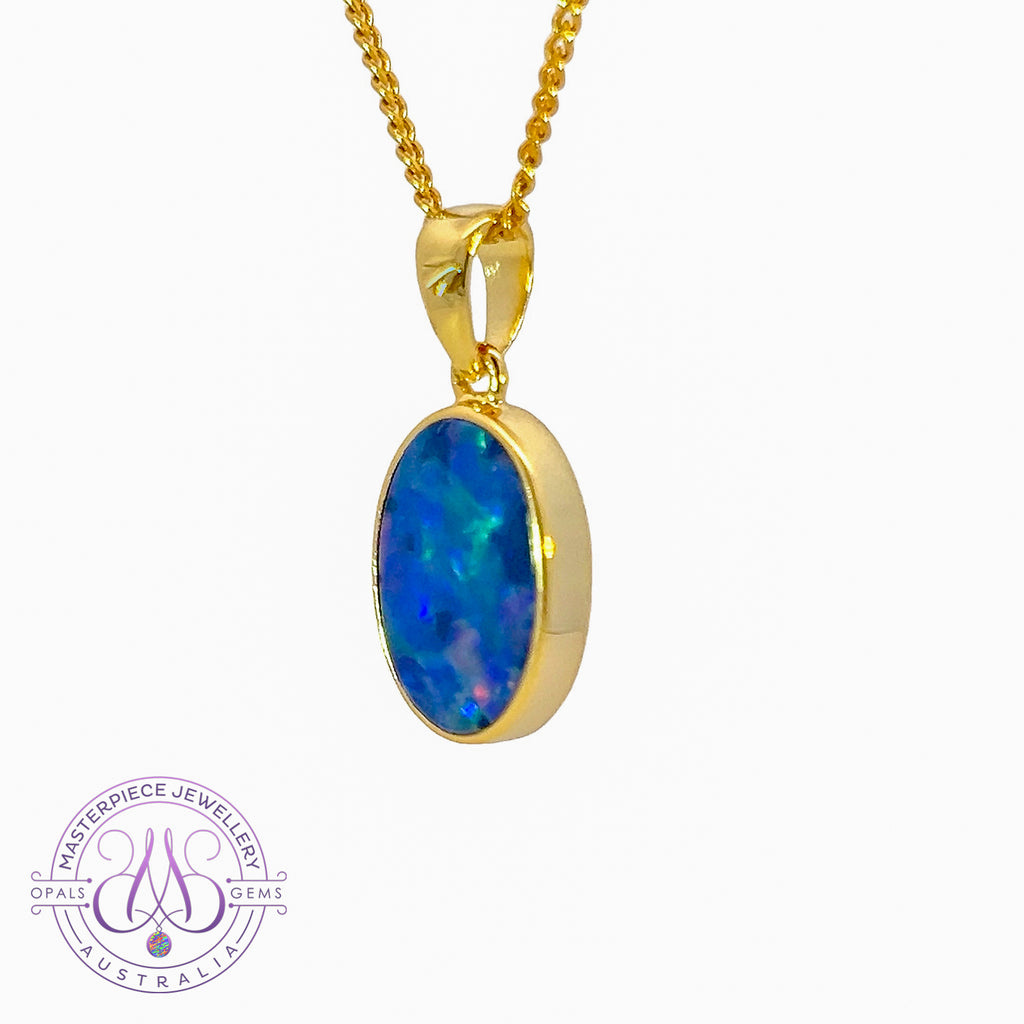 Gold Plated Silver Bezel 2.48ct Opal doublet pendant - Masterpiece Jewellery Opal & Gems Sydney Australia | Online Shop
