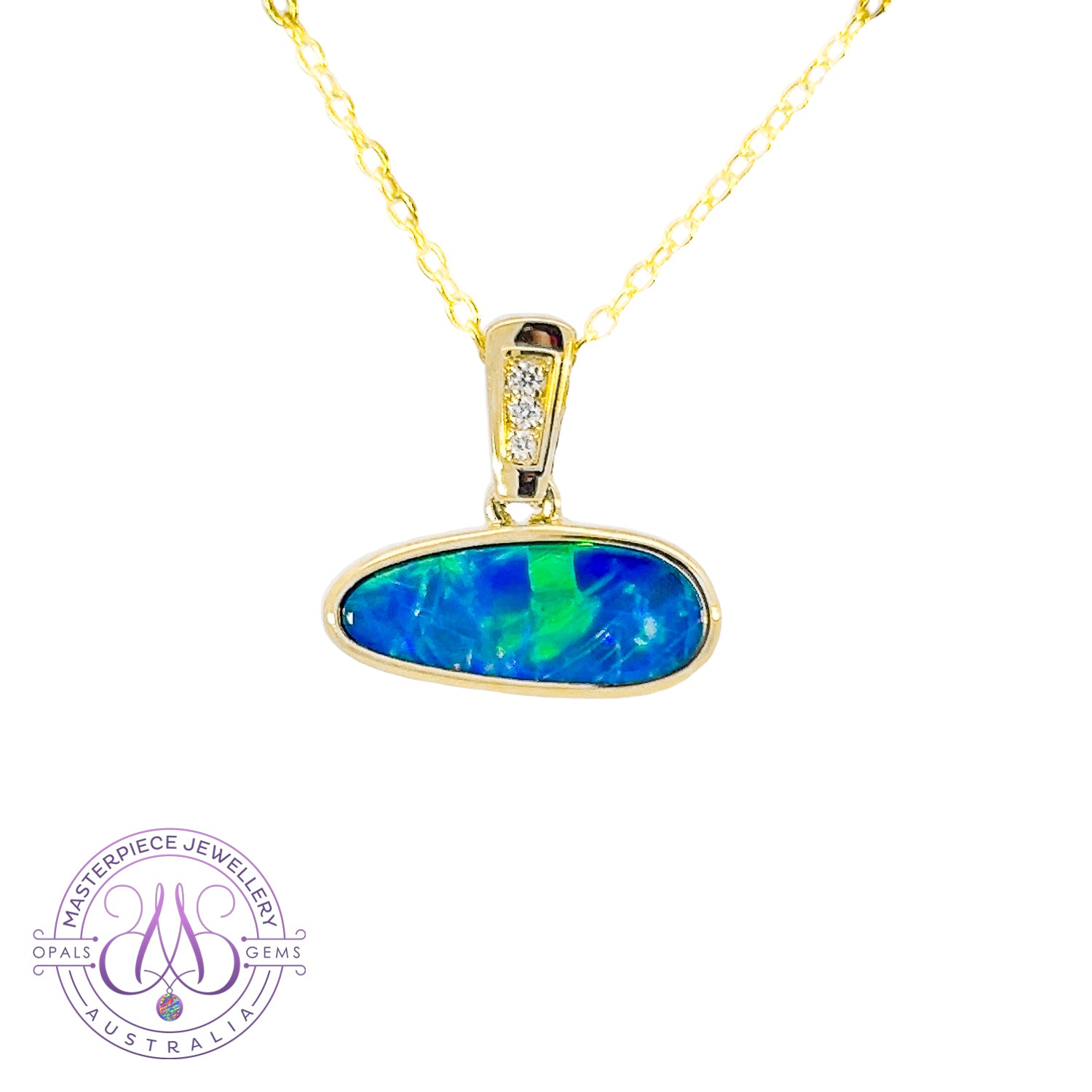 9kt Yellow Gold 0.83ct Opal doublet and diamond pendant - Masterpiece Jewellery Opal & Gems Sydney Australia | Online Shop