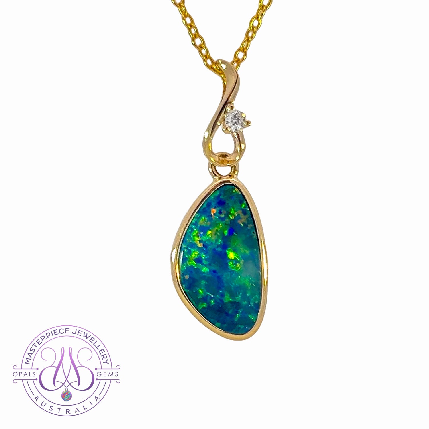 9kt Yellow Gold Opal doublet and Diamond pendant - Masterpiece Jewellery Opal & Gems Sydney Australia | Online Shop