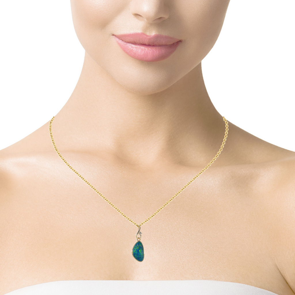 9kt Yellow Gold Opal doublet and Diamond pendant - Masterpiece Jewellery Opal & Gems Sydney Australia | Online Shop