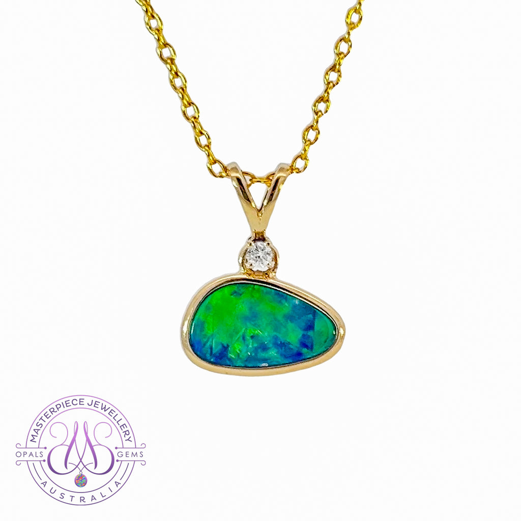 9kt Yellow Gold Opal doublet and diamond pendant - Masterpiece Jewellery Opal & Gems Sydney Australia | Online Shop
