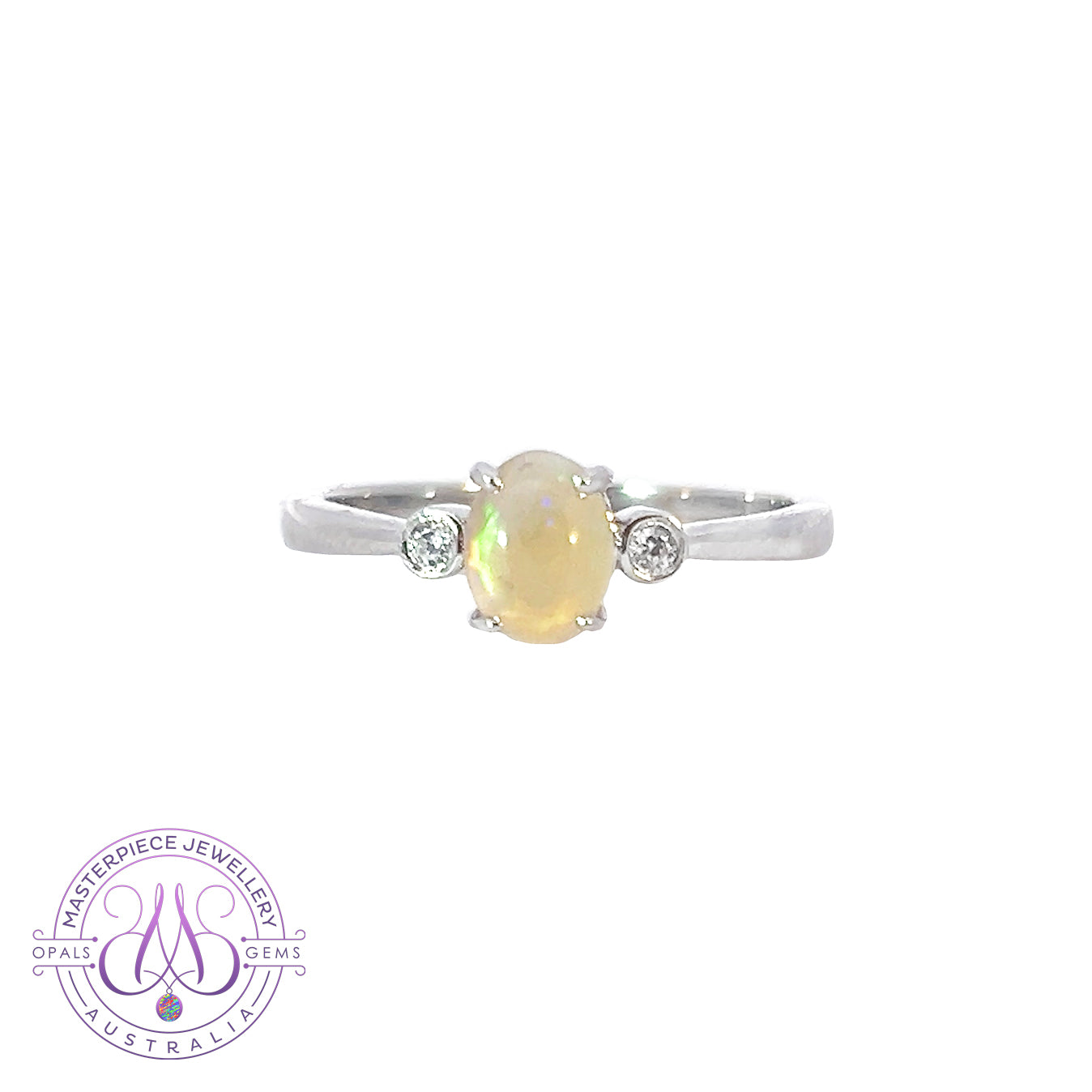 Sterling Silver Crystal Opal with cubic zirconias ring - Masterpiece Jewellery Opal & Gems Sydney Australia | Online Shop