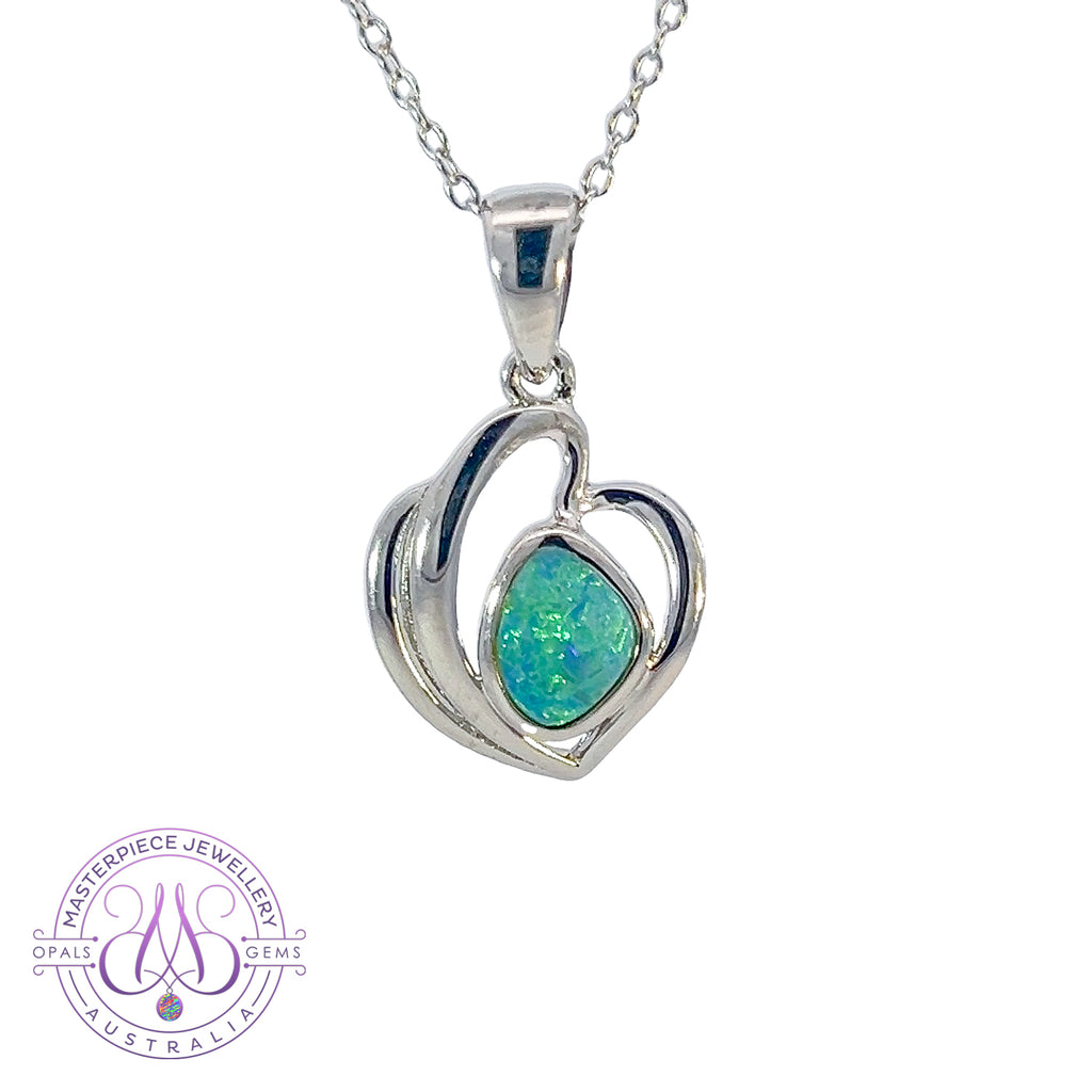 Sterling Silver heart shape Boulder Opal pendant - Masterpiece Jewellery Opal & Gems Sydney Australia | Online Shop