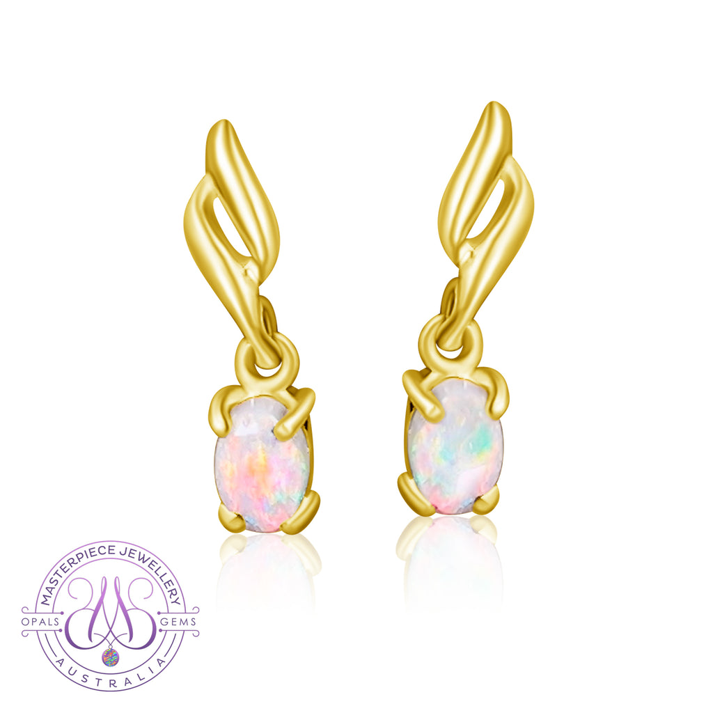 18kt Yellow Gold dangling earrings Black Opal 0.25ct - Masterpiece Jewellery Opal & Gems Sydney Australia | Online Shop
