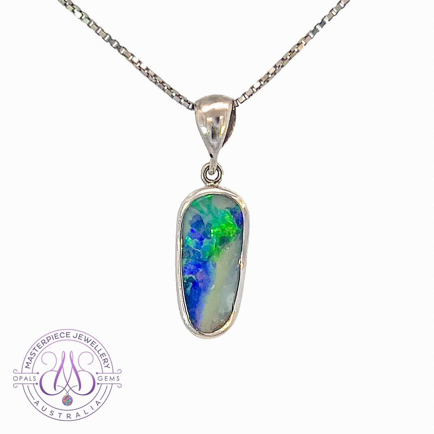 18kt White Gold Boulder Opal 2.2ct pendant - Masterpiece Jewellery Opal & Gems Sydney Australia | Online Shop