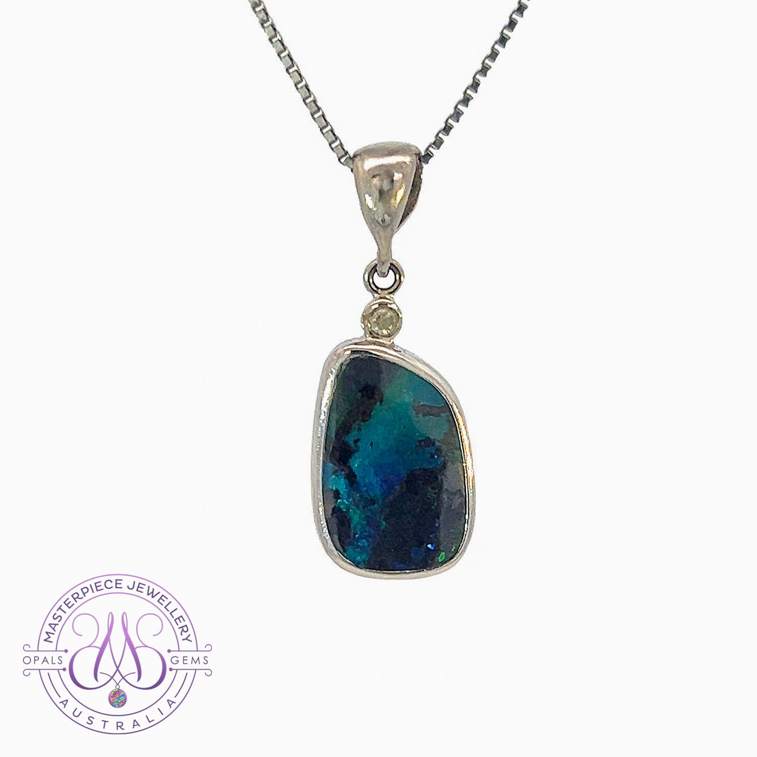 18kt White Gold Boulder Opal 2.58ct and diamond pendant - Masterpiece Jewellery Opal & Gems Sydney Australia | Online Shop