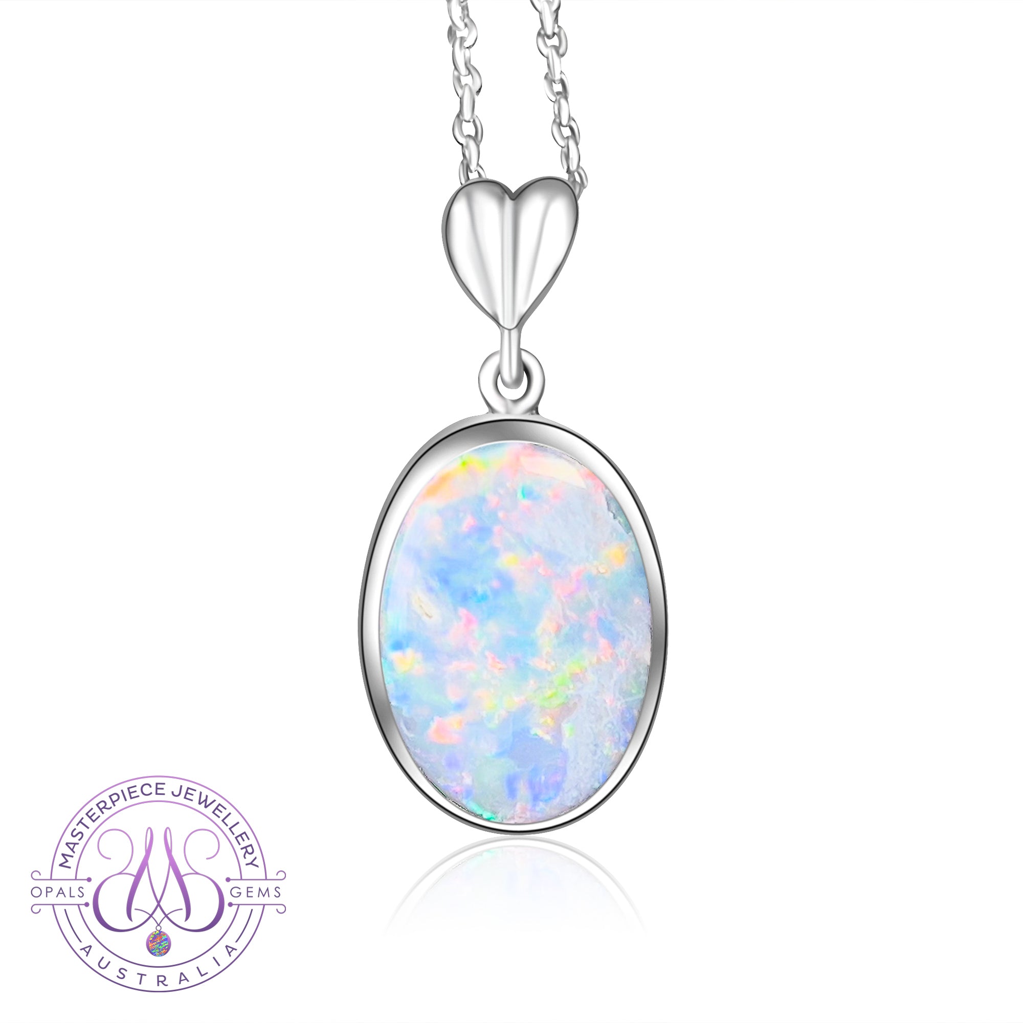 18kt White Gold Semi Black Opal 3.4ct oval pendant - Masterpiece Jewellery Opal & Gems Sydney Australia | Online Shop