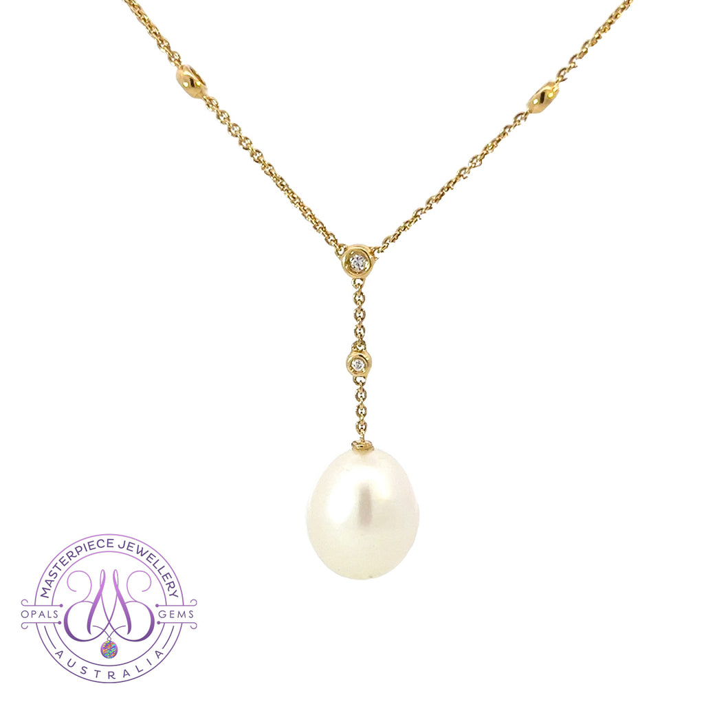18kt Yellow Gold South Sea Pearl 14mm and Diamond necklace - Masterpiece Jewellery Opal & Gems Sydney Australia | Online Shop