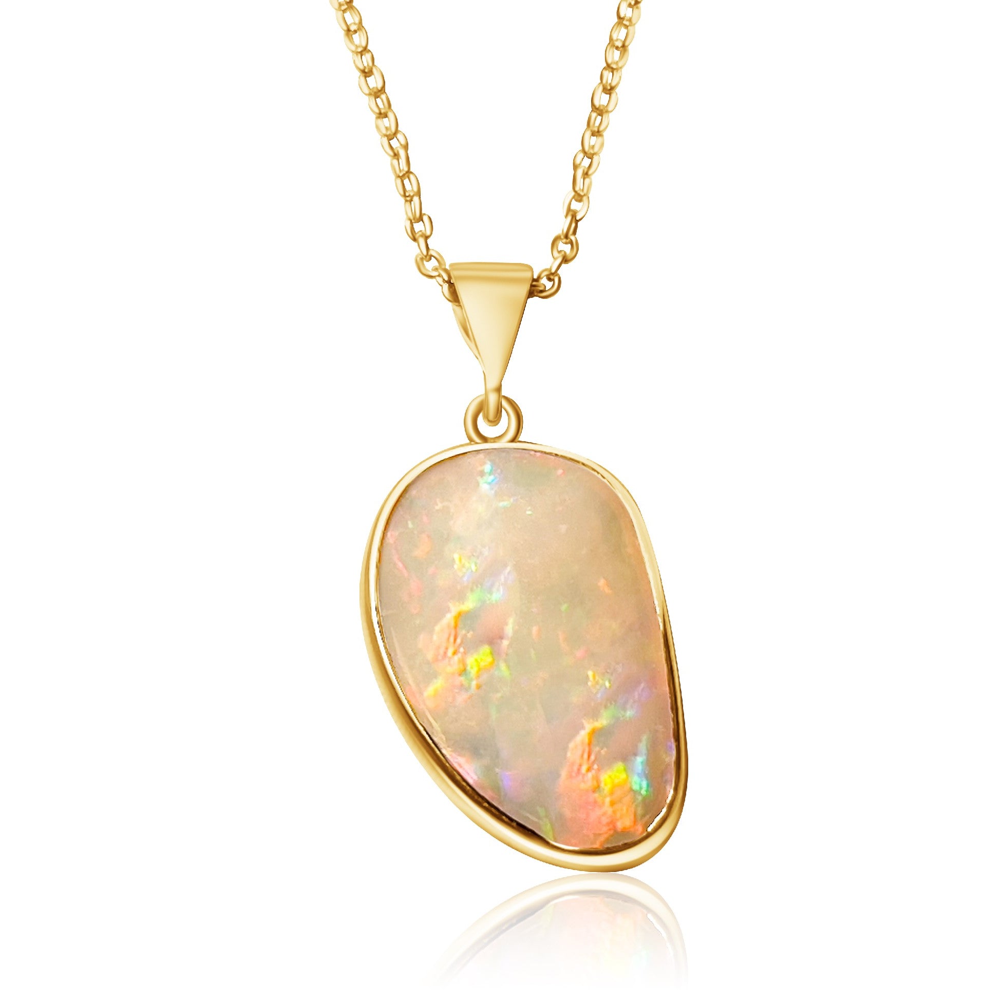 18kt Yellow Gold Freeform shape White Opal 4.88ct pendant - Masterpiece Jewellery Opal & Gems Sydney Australia | Online Shop