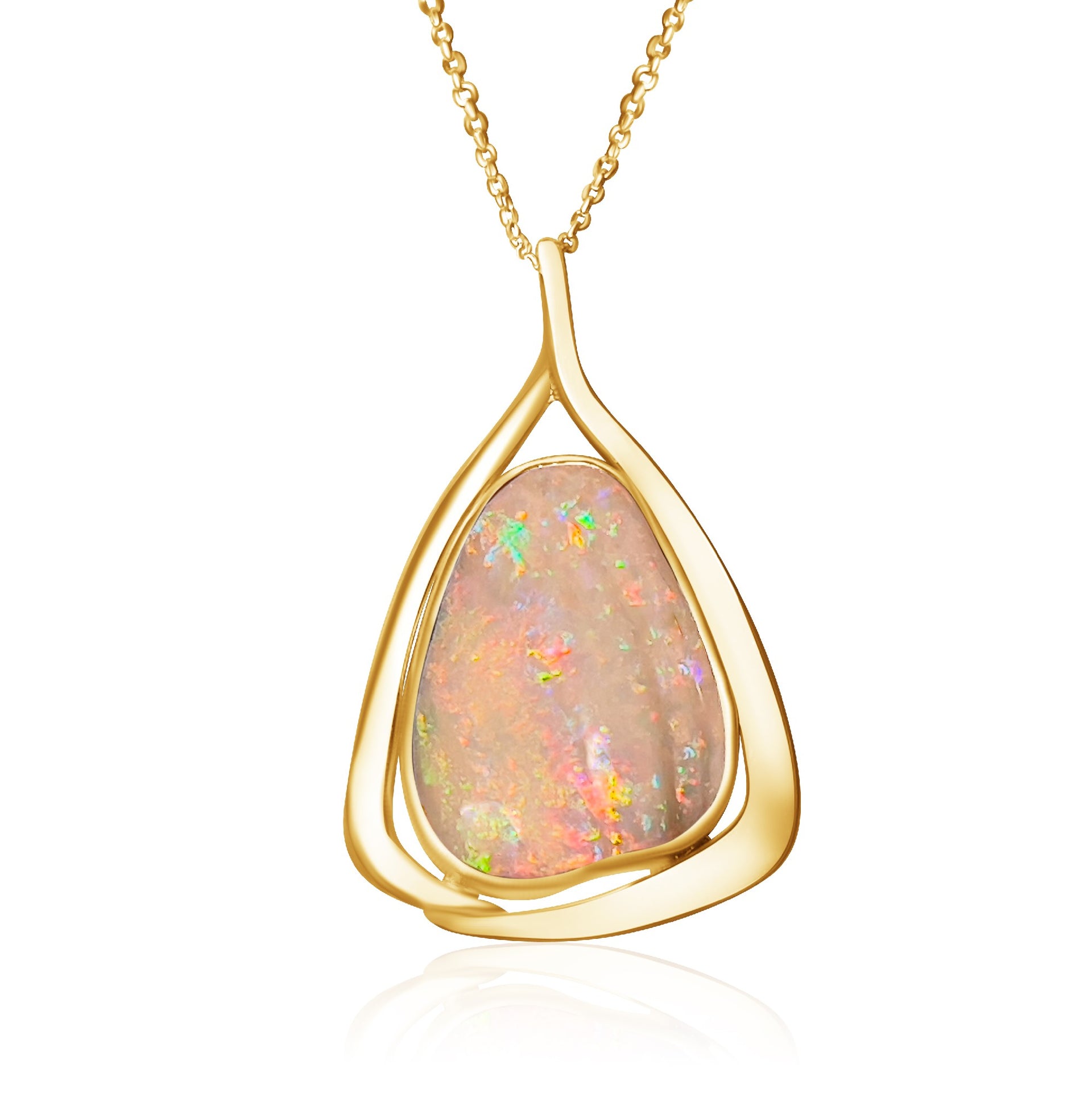 18kt Yellow Gold White Opal bezel set freeform pendant