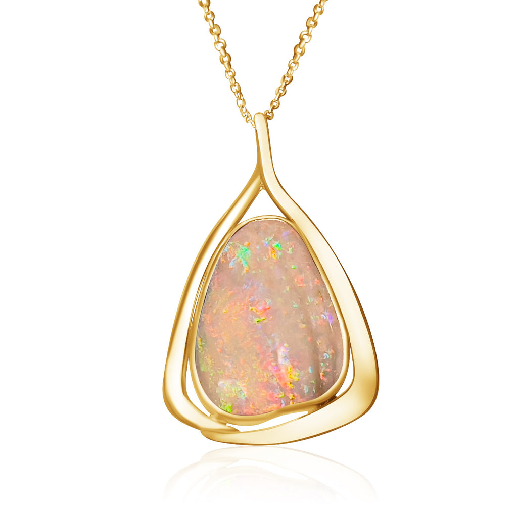18kt Yellow Gold White Opal 10.24ct bezel set freeform pendant - Masterpiece Jewellery Opal & Gems Sydney Australia | Online Shop