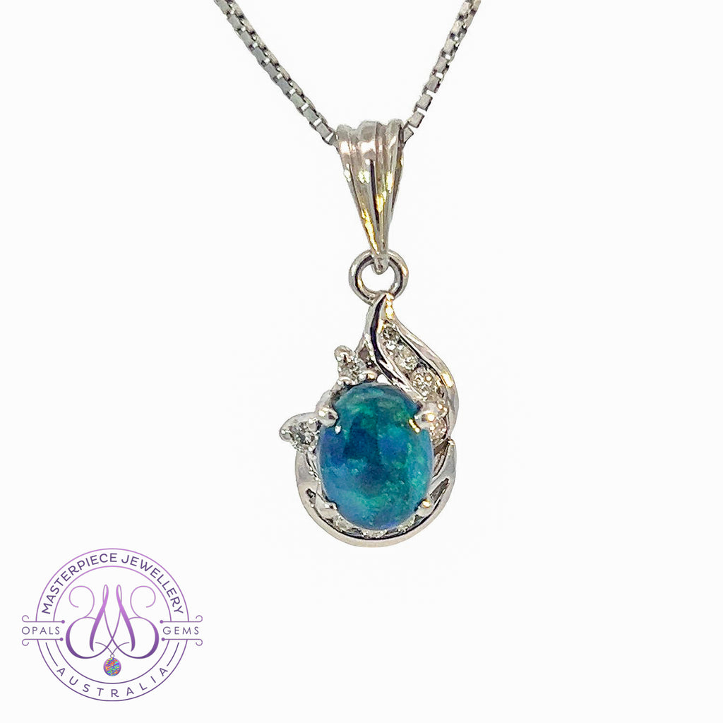 Platinum Black Opal 0.97ct and diamond pendant - Masterpiece Jewellery Opal & Gems Sydney Australia | Online Shop
