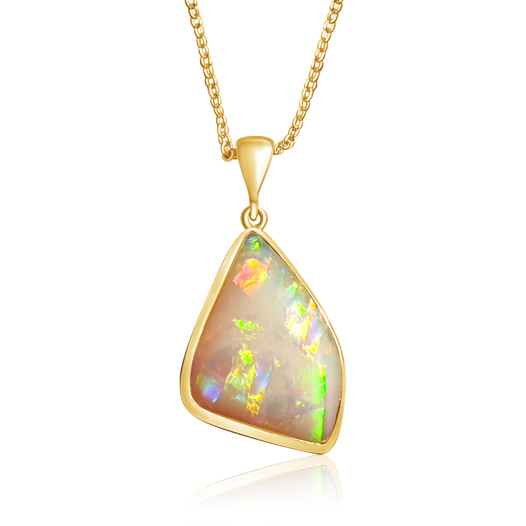 18kt Yellow Gold freeform White Opal 5.6ct pendant - Masterpiece Jewellery Opal & Gems Sydney Australia | Online Shop