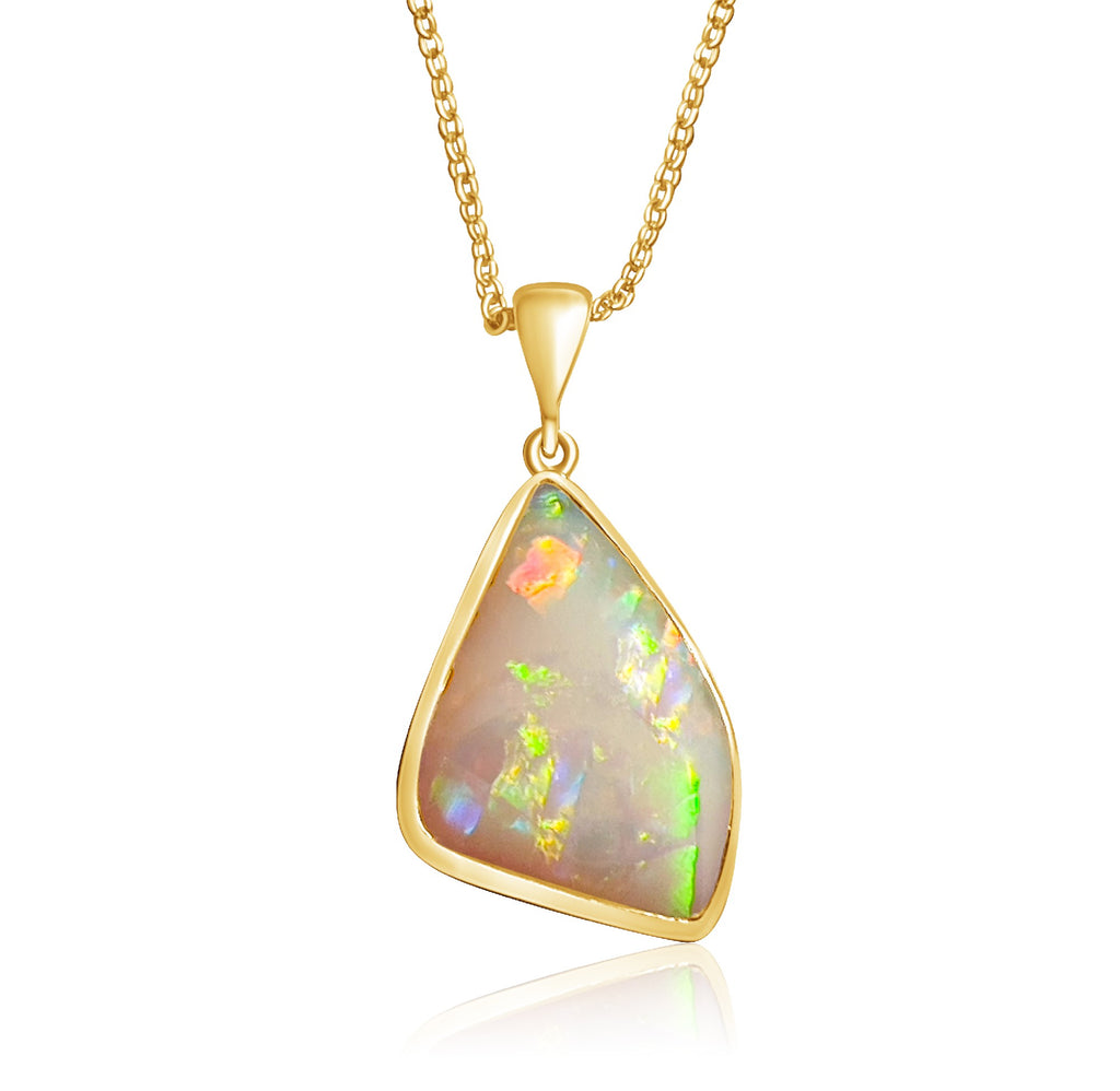 18kt Yellow Gold freeform White Opal 5.6ct pendant - Masterpiece Jewellery Opal & Gems Sydney Australia | Online Shop