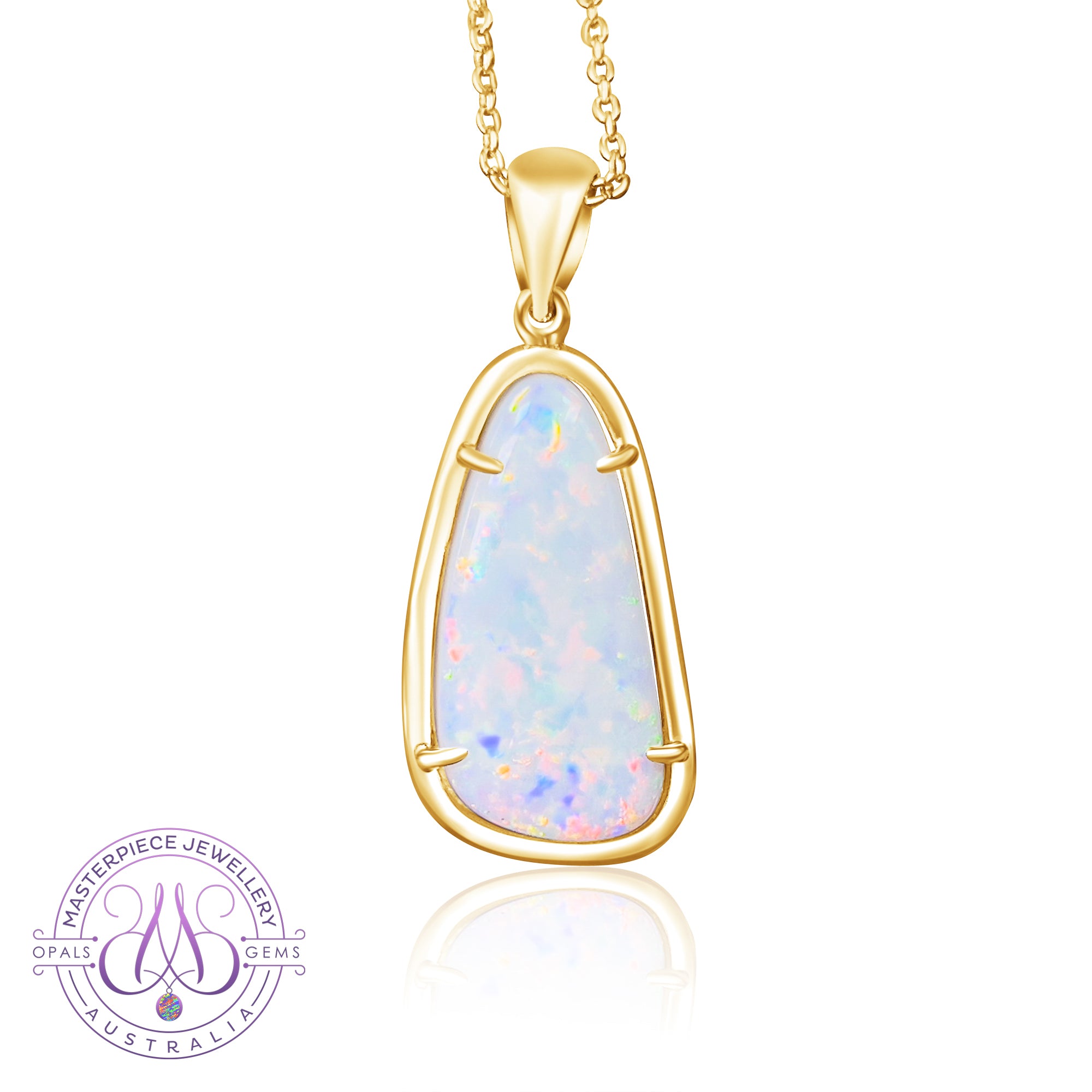 18kt Yellow Gold freeform White Opal 6.74ct pendant - Masterpiece Jewellery Opal & Gems Sydney Australia | Online Shop