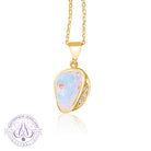 18kt Yellow Gold White Opal red fire and diamond pendant - Masterpiece Jewellery Opal & Gems Sydney Australia | Online Shop