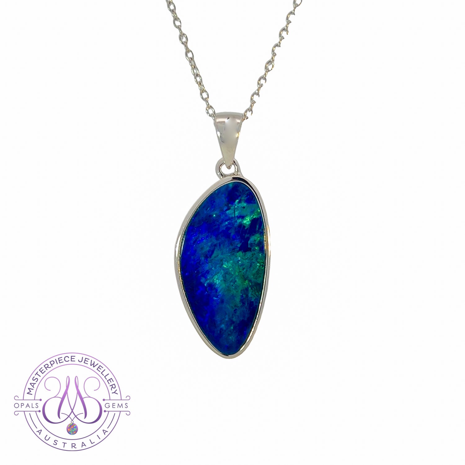 Sterling Silver Blue Opal doublet 23x11mm pendant - Masterpiece Jewellery Opal & Gems Sydney Australia | Online Shop