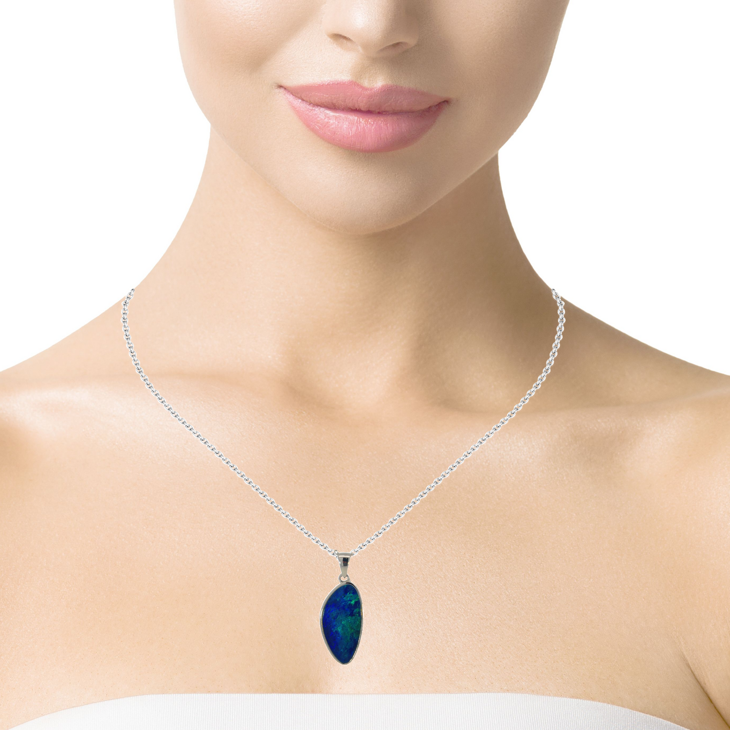 Sterling Silver Blue Opal doublet 23x11mm pendant - Masterpiece Jewellery Opal & Gems Sydney Australia | Online Shop