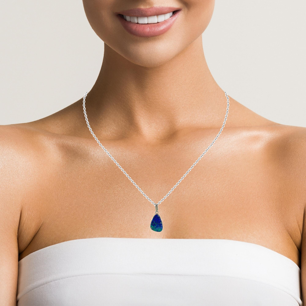 Sterling Silver Blue Green Opal doublet pendant 24x12mm - Masterpiece Jewellery Opal & Gems Sydney Australia | Online Shop
