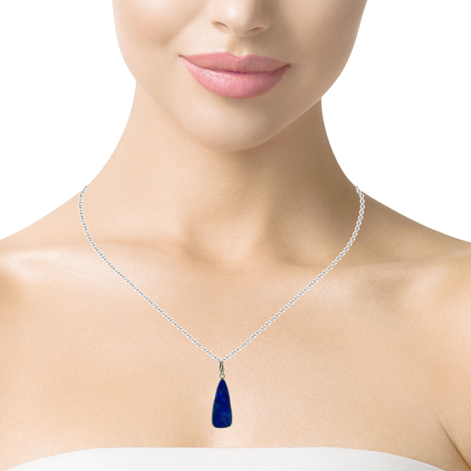 Sterling Silver long Blue Opal doublet 23x9mm pendant - Masterpiece Jewellery Opal & Gems Sydney Australia | Online Shop