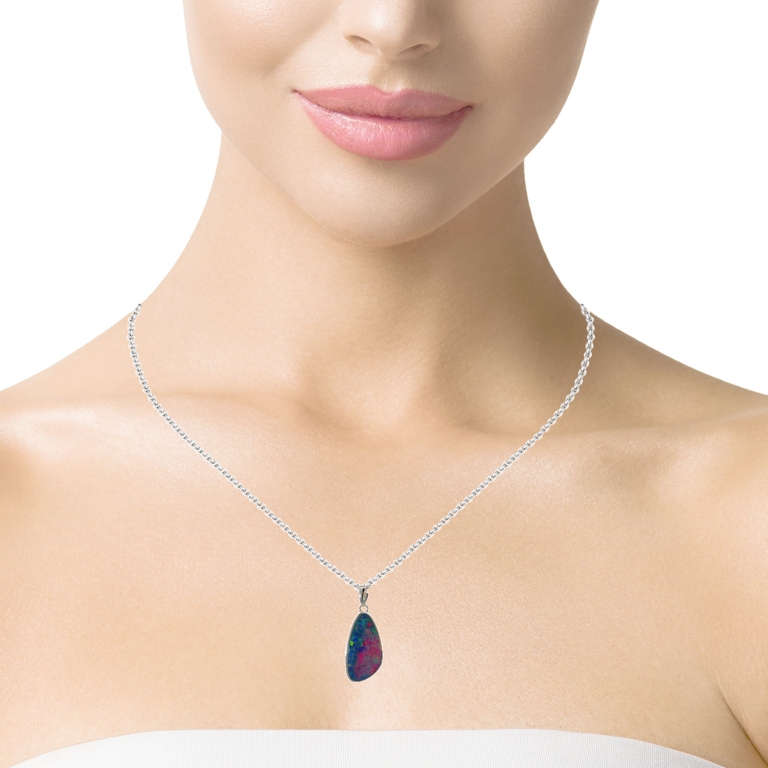 Sterling Silver Red Fire Blue Opal doublet 21x12mm pendant - Masterpiece Jewellery Opal & Gems Sydney Australia | Online Shop