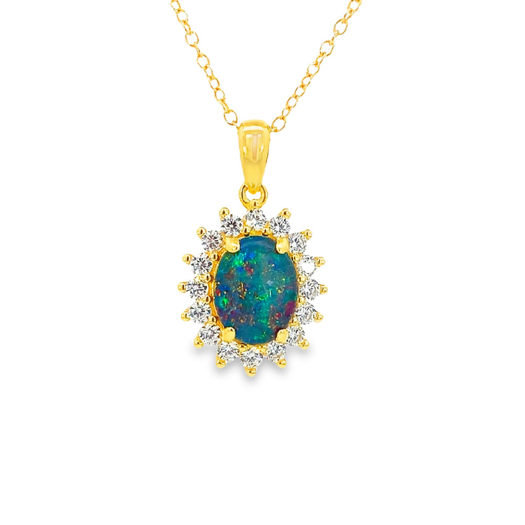 Silver Gold plated cluster pendant 8x6mm Opal triplet - Masterpiece Jewellery Opal & Gems Sydney Australia | Online Shop