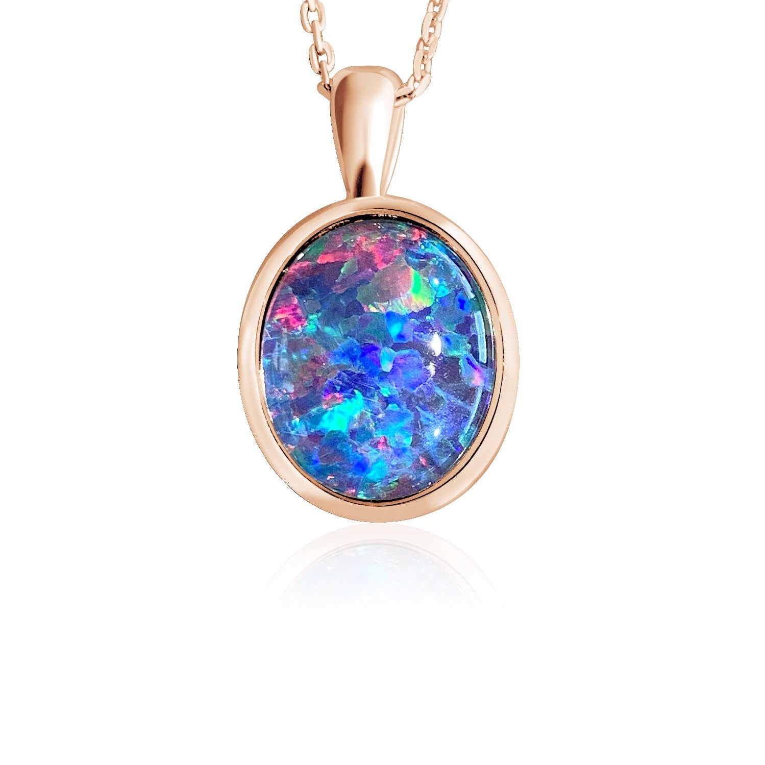One Rose Gold plated silver 10x8mm Opal triplet pendant - Masterpiece Jewellery Opal & Gems Sydney Australia | Online Shop
