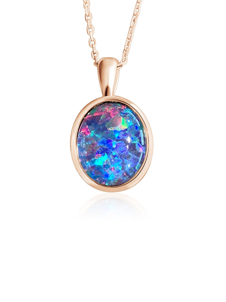 One Rose Gold plated silver 10x8mm Opal triplet pendant - Masterpiece Jewellery Opal & Gems Sydney Australia | Online Shop