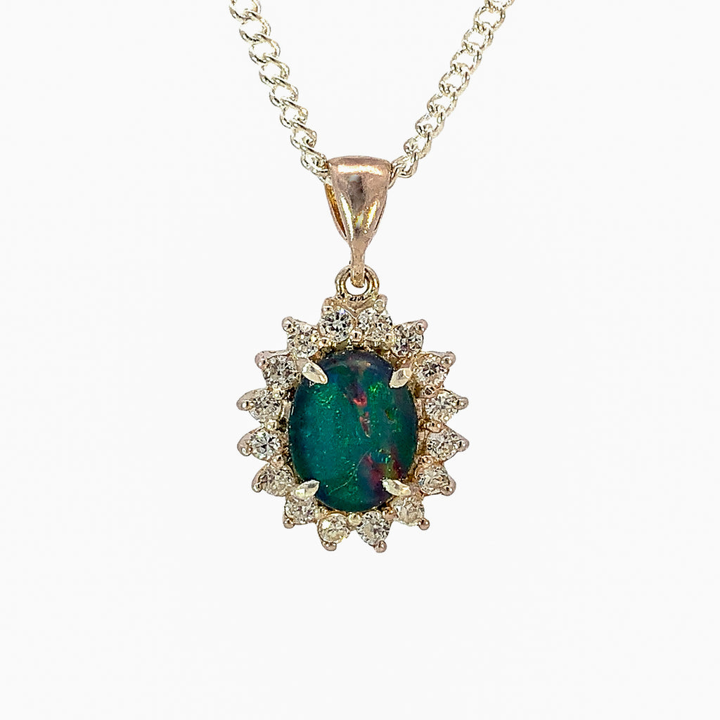 Sterling Silver Cluster design pendant with 10x8mm Opal triplet - Masterpiece Jewellery Opal & Gems Sydney Australia | Online Shop