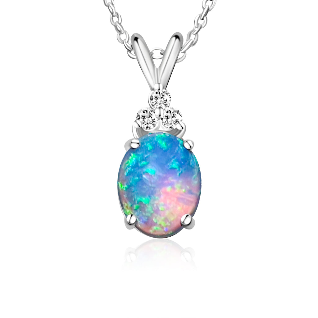 14kt White Gold 1.77ct Light Opal and Diamond pendant - Masterpiece Jewellery Opal & Gems Sydney Australia | Online Shop
