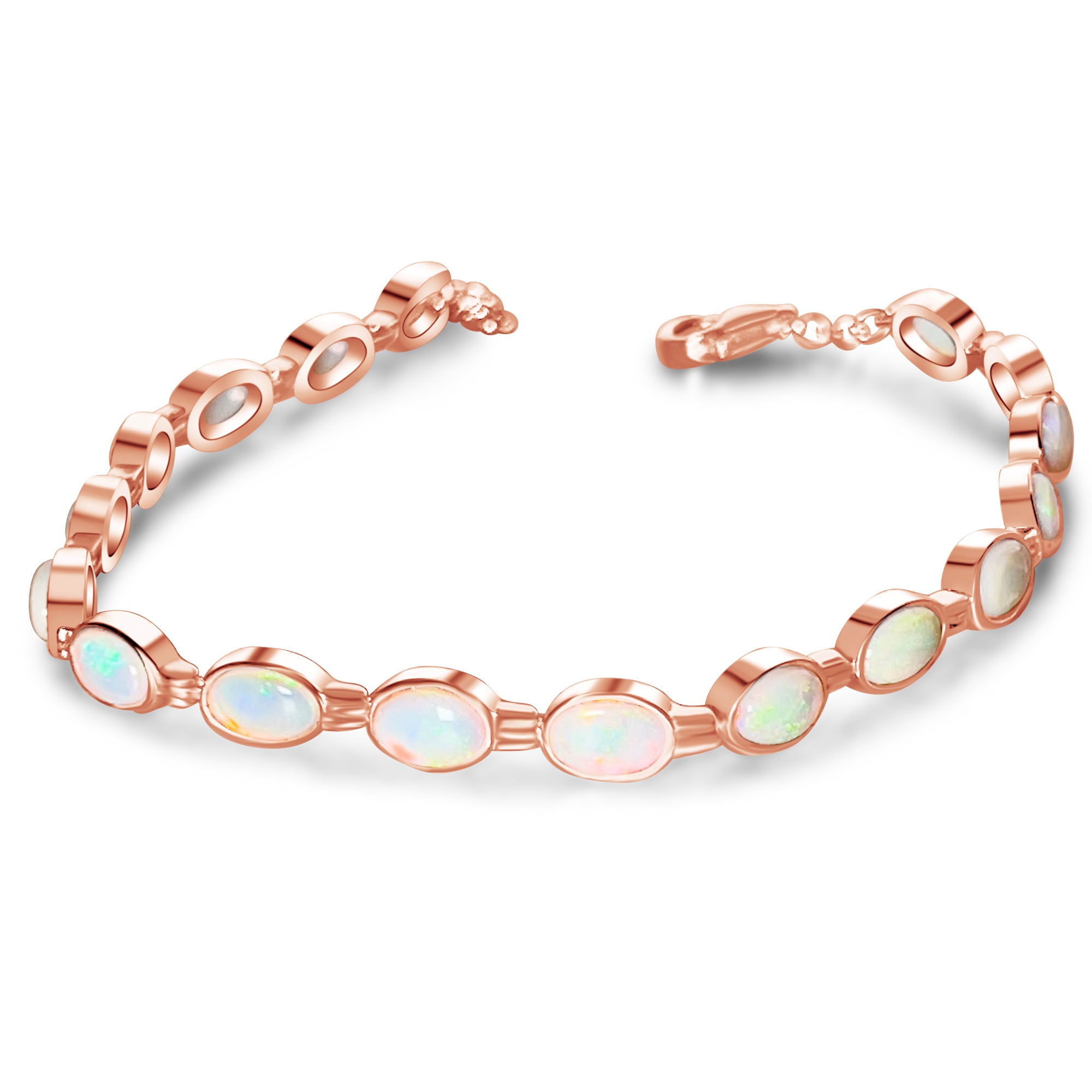 Sterling Silver Rose Gold plated 6x4mm White Opal bezel set bracelet - Masterpiece Jewellery Opal & Gems Sydney Australia | Online Shop