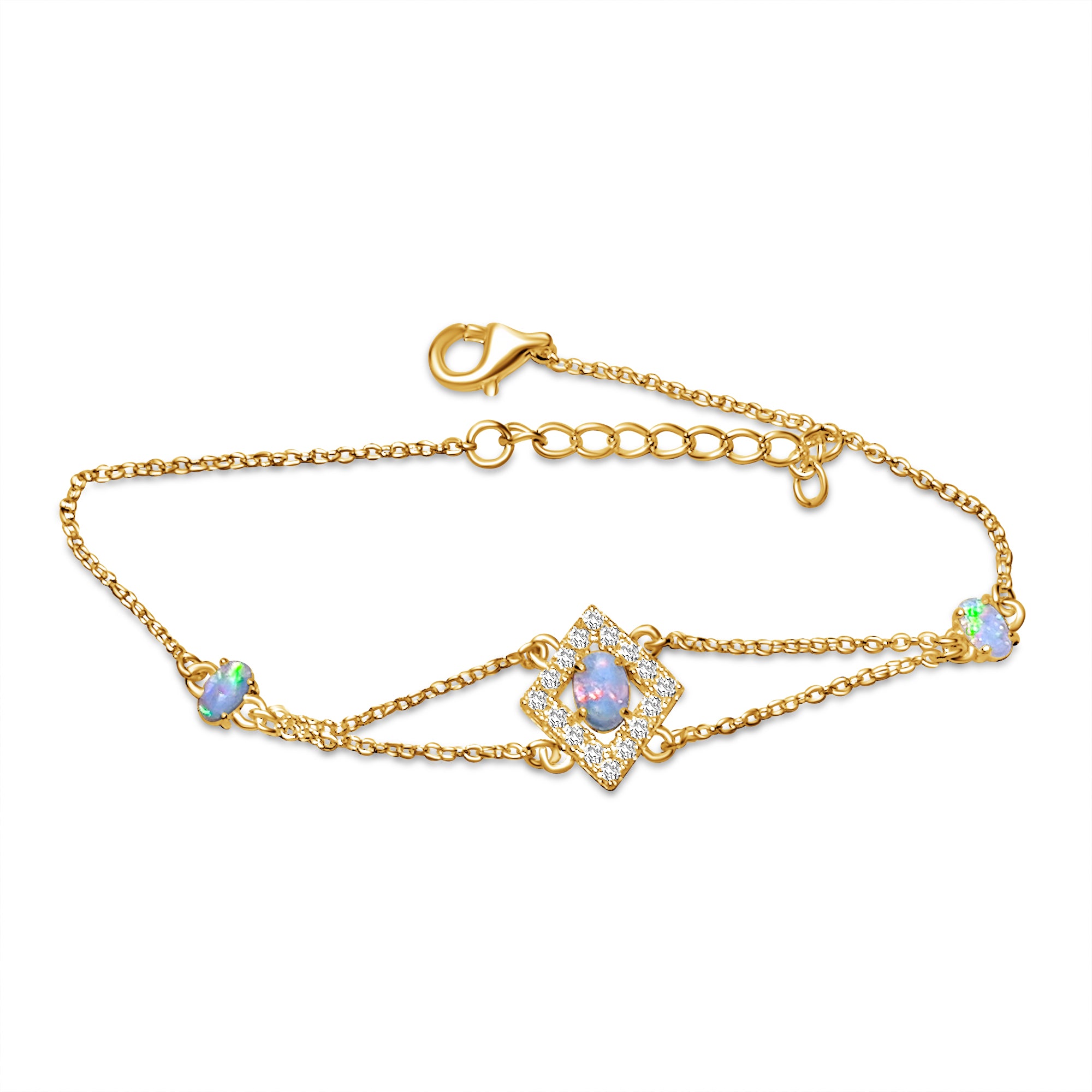 Sterling Silver Gold plated Light Opal split cluster bracelet - Masterpiece Jewellery Opal & Gems Sydney Australia | Online Shop