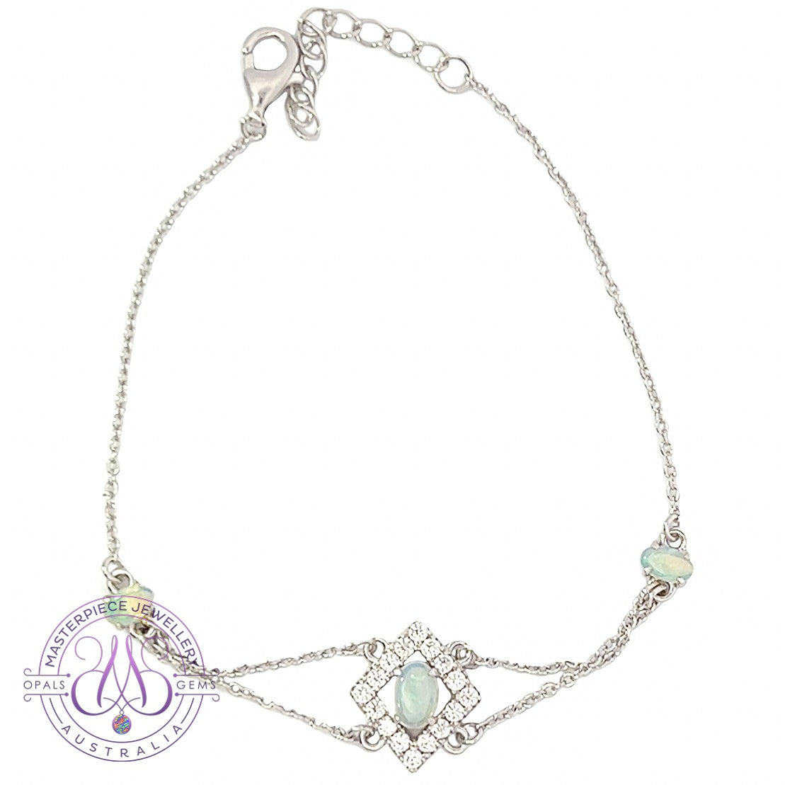 Sterling Silver cluster 3 Opal stone bracelet - Masterpiece Jewellery Opal & Gems Sydney Australia | Online Shop