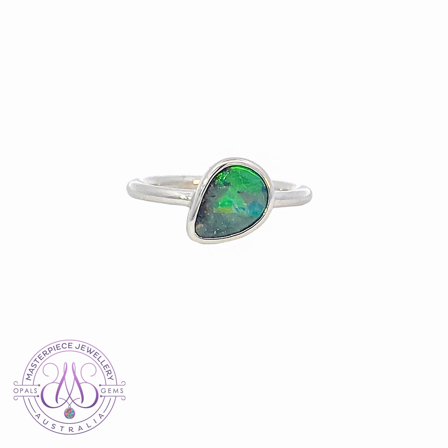 Sterling Silver Boulder Opal pear shape slanted ring - Masterpiece Jewellery Opal & Gems Sydney Australia | Online Shop