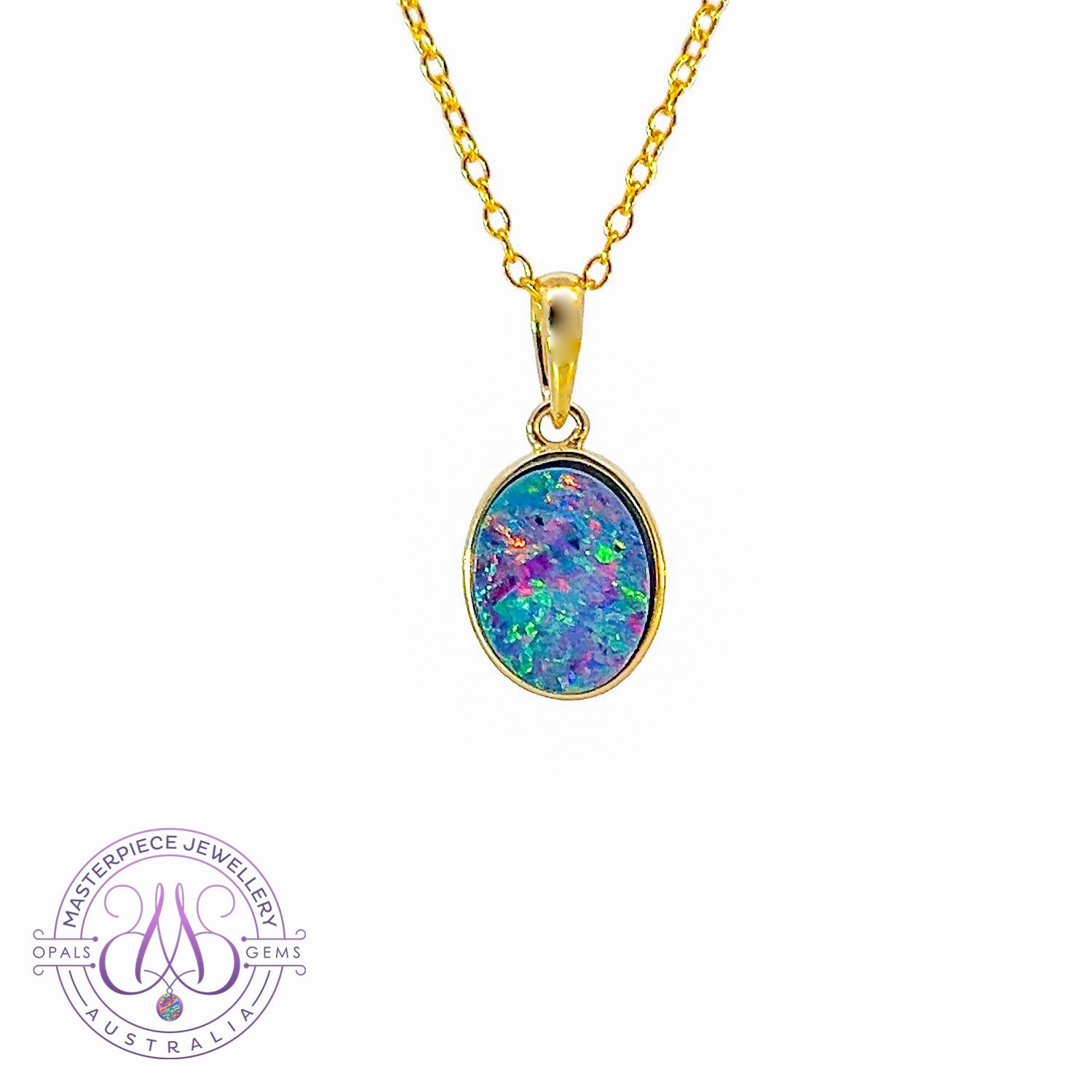 9kt Yellow Gold 9x7mm Opal doublet bezel set pendant - Masterpiece Jewellery Opal & Gems Sydney Australia | Online Shop