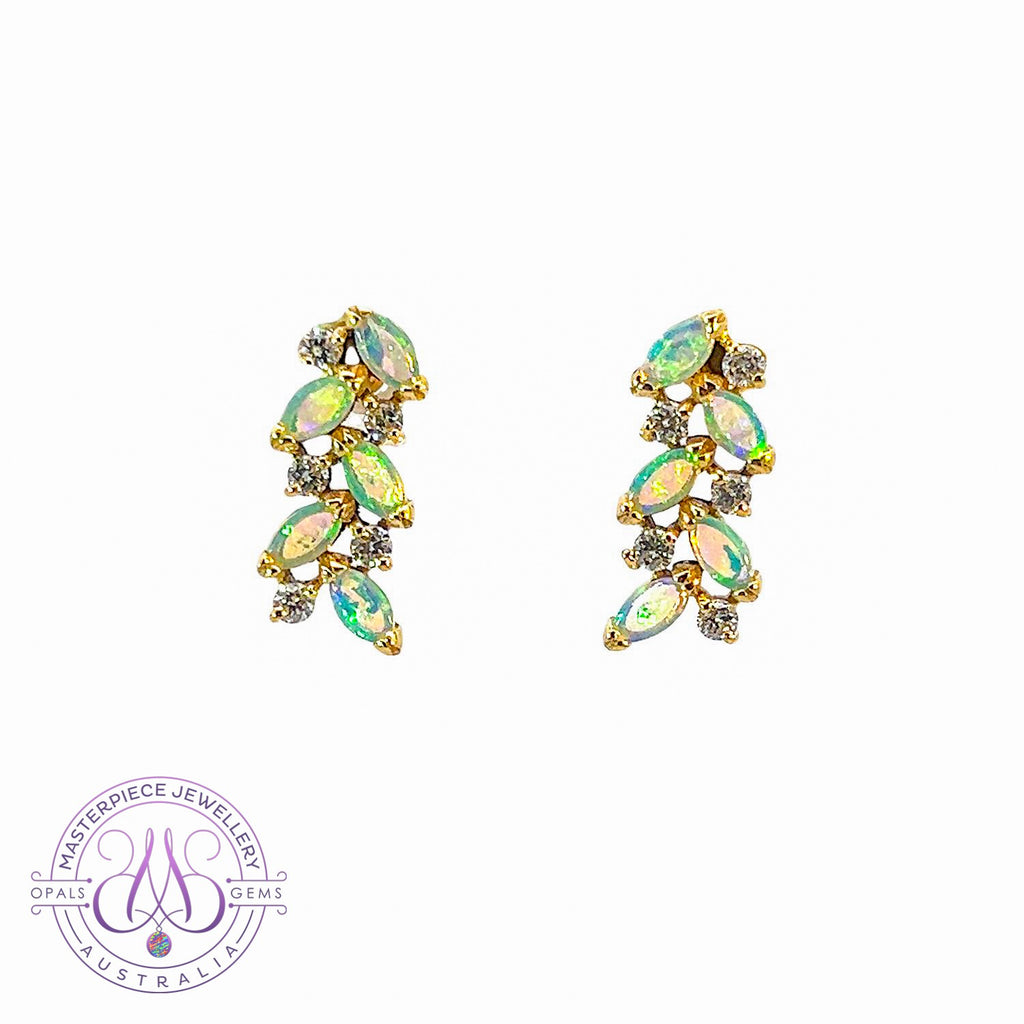 18kt Yellow gold Marquise 6x3mm and diamond earrings - Masterpiece Jewellery Opal & Gems Sydney Australia | Online Shop