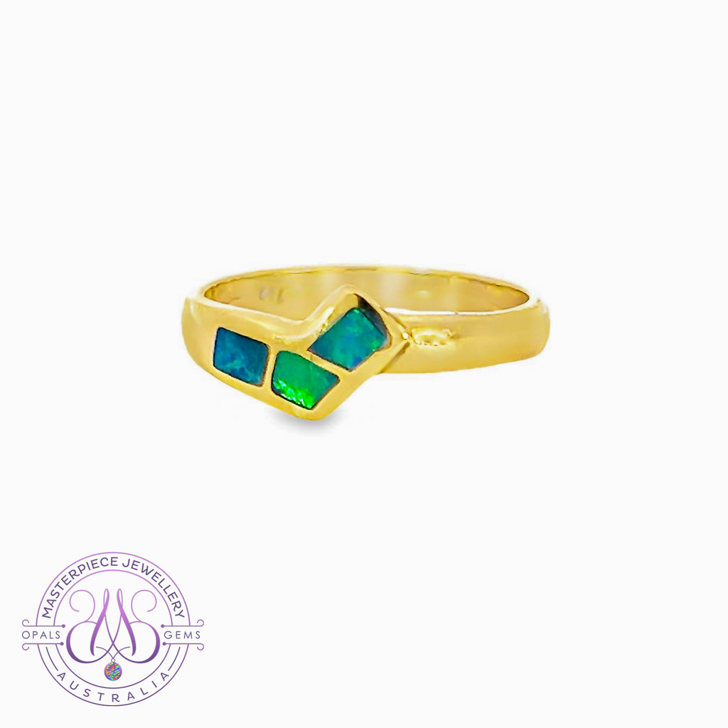 One 18kt Yellow Gold Opal inlay shaped ring band - Masterpiece Jewellery Opal & Gems Sydney Australia | Online Shop
